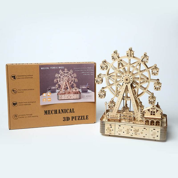 Jahrmarkt/Riesenrad mit Beleuchtung- 3D Holzpuzzle